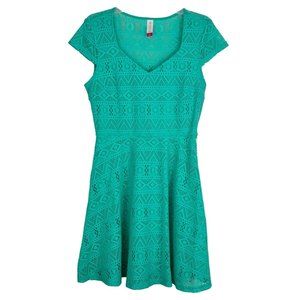No Boundaries A-line dress medium teal green boho embroidery pattern cap sleeve